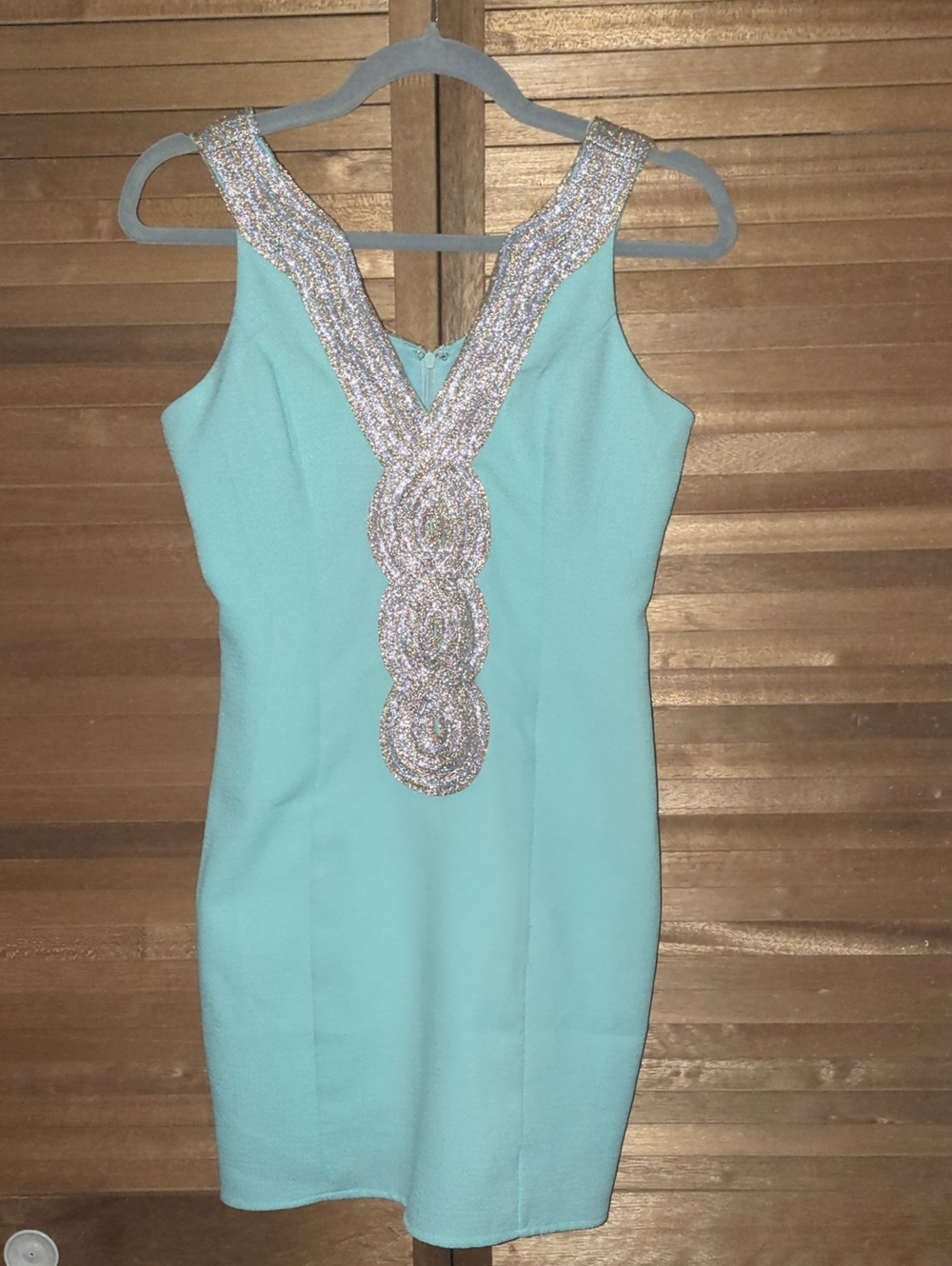 Pink Lily Turquoise Mini Dress with Gold And Silver Embellishment